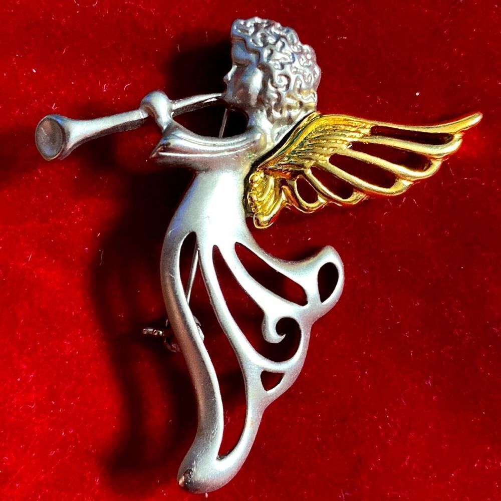 Set of 2 Gold & Silver Angel Brooches